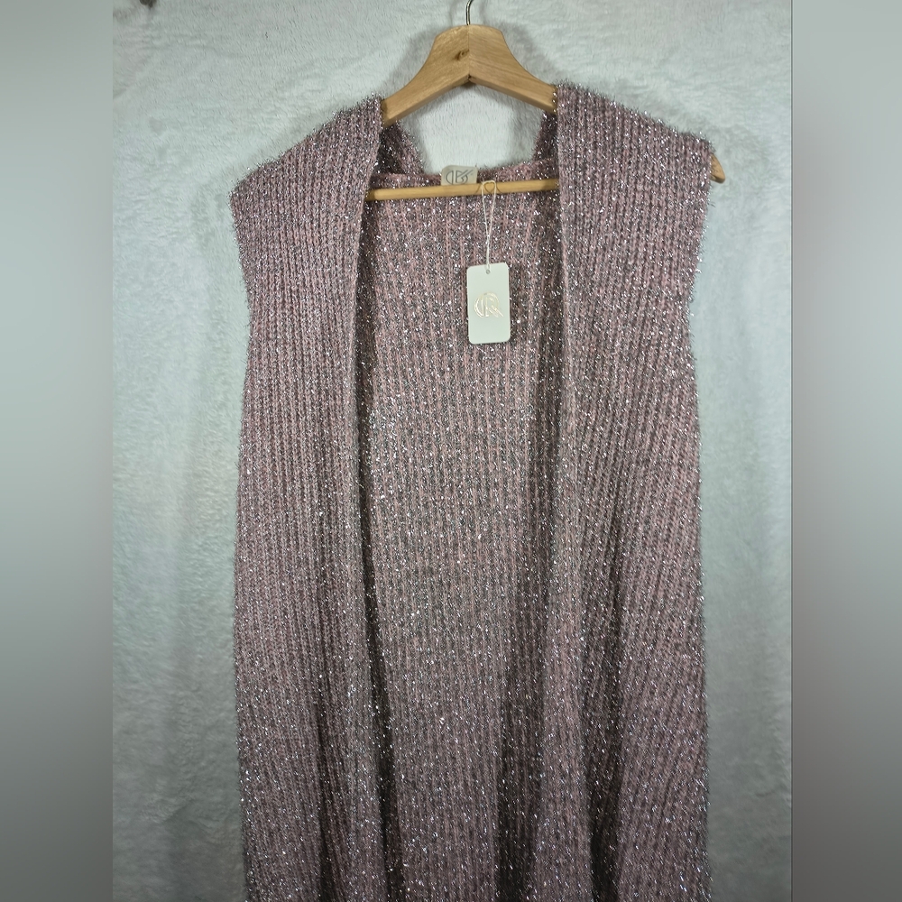 Fashion Apparel Elegant Sparkly Glitter Sleeveless Hooded Cardigan